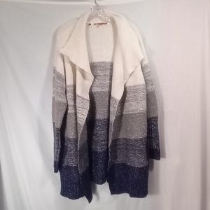 Modcloth White Gray Blue Knitted Open Front Cardigan Size 2X